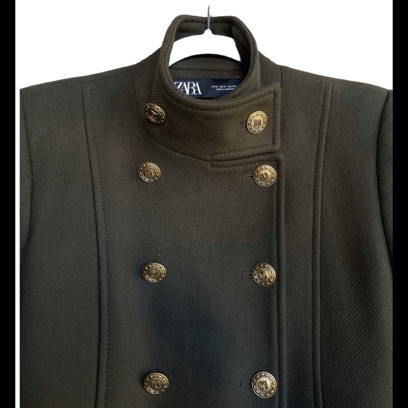 ZARA X MANTECO Italian Wool Army Green Double Breasted Pea Coat XL Blogger Favor - Picture 7 of 11